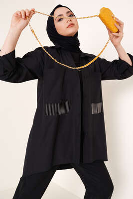 Zincir Püskül Detaylı Gömlek Siyah - FİXAY