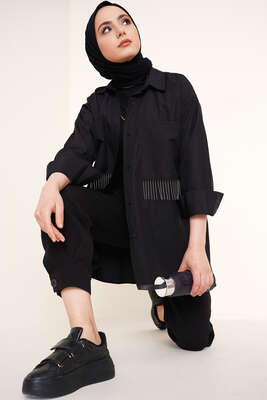 Zincir Püskül Detaylı Gömlek Siyah - Gömlek