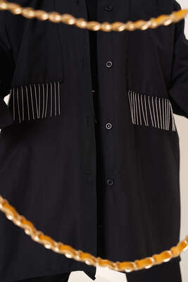 Zincir Püskül Detaylı Gömlek Siyah - Gömlek