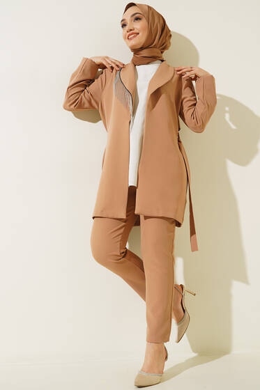 Zincir Püskül Detaylı Takım Camel - İKİLİ TAKIM