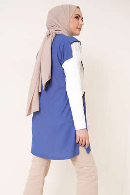 Zincir Püsküllü Bürümcük Tunik İndigo - Tunik