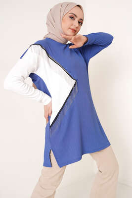 Zincir Püsküllü Bürümcük Tunik İndigo 
