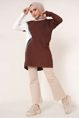 Zincir Püsküllü Bürümcük Tunik Kahve - Tunik