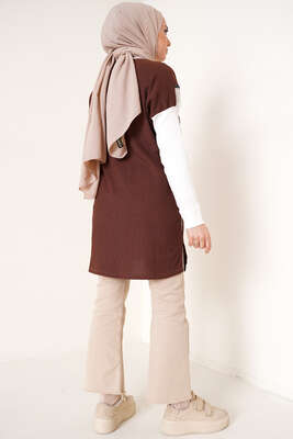 Zincir Püsküllü Bürümcük Tunik Kahve - Tunik