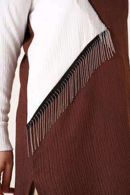 Zincir Püsküllü Bürümcük Tunik Kahve - Tunik