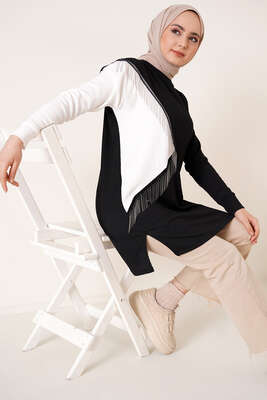 Zincir Püsküllü Bürümcük Tunik Siyah