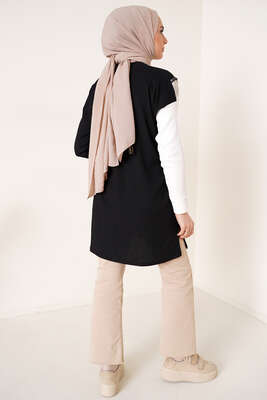 Zincir Püsküllü Bürümcük Tunik Siyah - Tunik