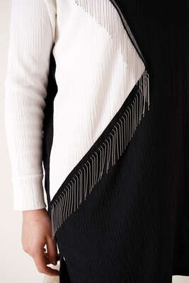 Zincir Püsküllü Bürümcük Tunik Siyah - Tunik