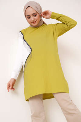 Zincir Püsküllü Bürümcük Tunik Yağ Yeşili 