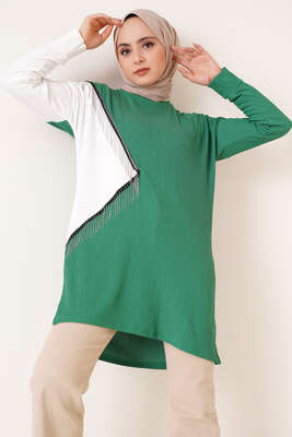 Zincir Püsküllü Bürümcük Tunik Yeşil 
