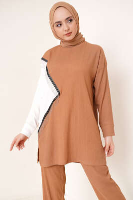 Zincir Püsküllü Garnili Bürümcük İkili Takım Camel - İKİLİ TAKIM