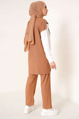 Zincir Püsküllü Garnili Bürümcük İkili Takım Camel - İKİLİ TAKIM