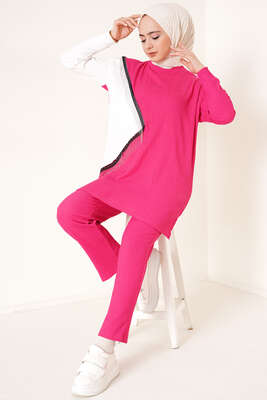 Zincir Püsküllü Garnili Bürümcük İkili Takım Fuşya 