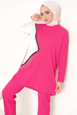 Zincir Püsküllü Garnili Bürümcük İkili Takım Fuşya - İKİLİ TAKIM