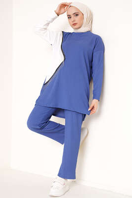 Zincir Püsküllü Garnili Bürümcük İkili Takım İndigo - İKİLİ TAKIM