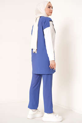 Zincir Püsküllü Garnili Bürümcük İkili Takım İndigo - İKİLİ TAKIM