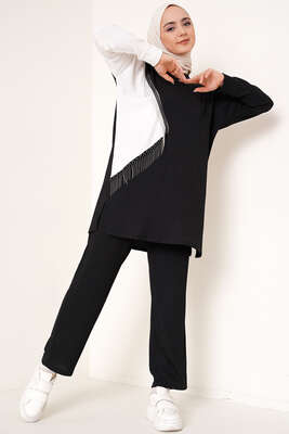 Zincir Püsküllü Garnili Bürümcük İkili Takım Siyah 