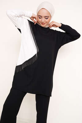 Zincir Püsküllü Garnili Bürümcük İkili Takım Siyah - İKİLİ TAKIM