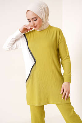 Zincir Püsküllü Garnili Bürümcük İkili Takım Yağ Yeşili - İKİLİ TAKIM