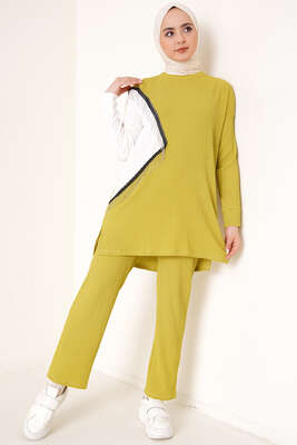 Zincir Püsküllü Garnili Bürümcük İkili Takım Yağ Yeşili 