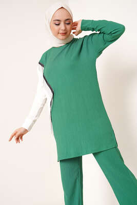 Zincir Püsküllü Garnili Bürümcük İkili Takım Yeşil - İKİLİ TAKIM