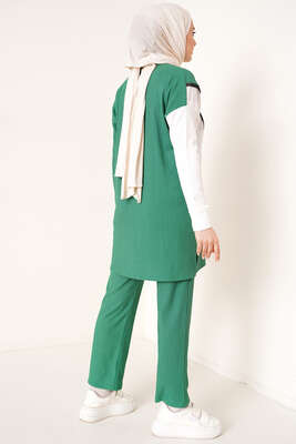 Zincir Püsküllü Garnili Bürümcük İkili Takım Yeşil - İKİLİ TAKIM