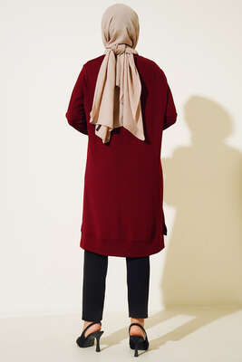 Zincir Püsküllü Uzun Tunik Bordo - Tunik