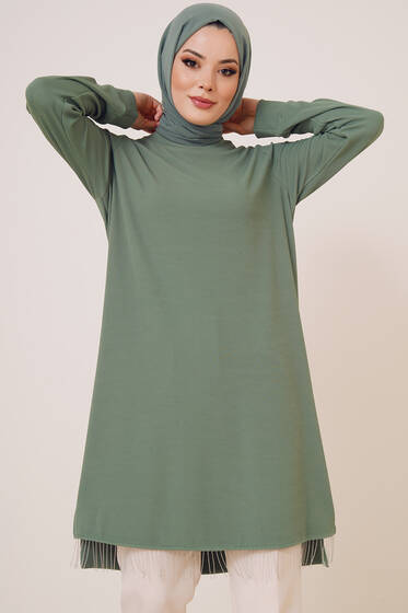 Zincir Püsküllü Uzun Tunik Çağla Yeşili - Tunik
