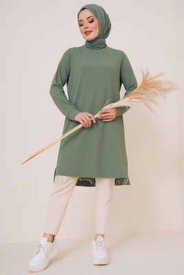 Zincir Püsküllü Uzun Tunik Çağla Yeşili - Tunik