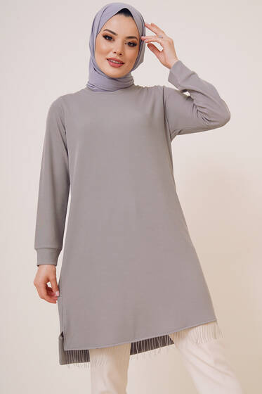 Zincir Püsküllü Uzun Tunik Gri - Tunik