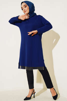 Zincir Püsküllü Uzun Tunik İndigo 