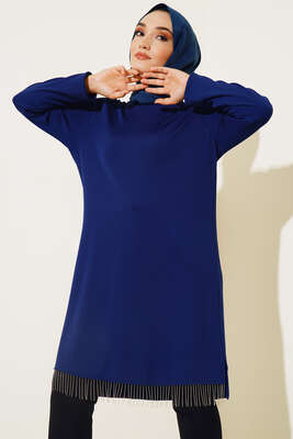 Zincir Püsküllü Uzun Tunik İndigo - Tunik