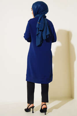 Zincir Püsküllü Uzun Tunik İndigo - Tunik
