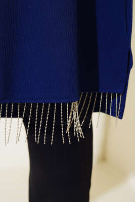 Zincir Püsküllü Uzun Tunik İndigo - Tunik