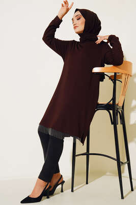 Zincir Püsküllü Uzun Tunik Kahve 