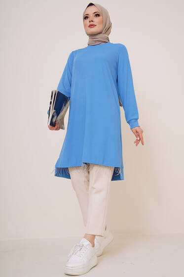 Zincir Püsküllü Uzun Tunik Mavi - Tunik