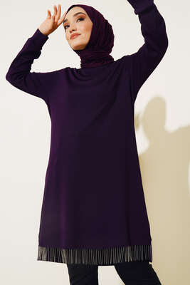 Zincir Püsküllü Uzun Tunik Mor 
