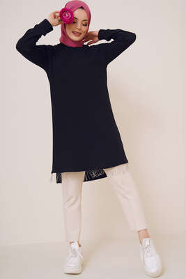 Zincir Püsküllü Uzun Tunik Siyah - Tunik