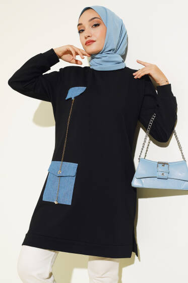 Zincir Sallantılı Tunik Siyah - Tunik