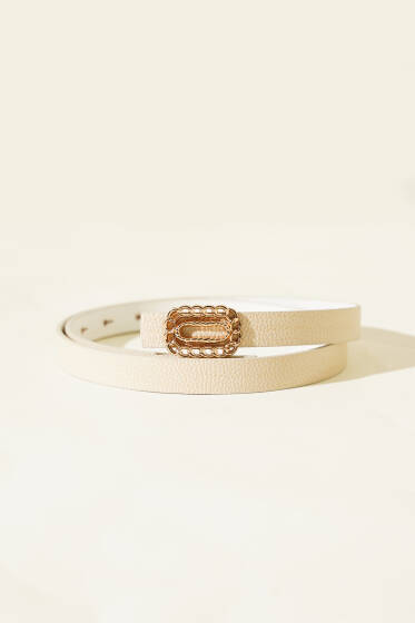 Zincir Tokalı İnce Kemer Bej - Deri Kemer