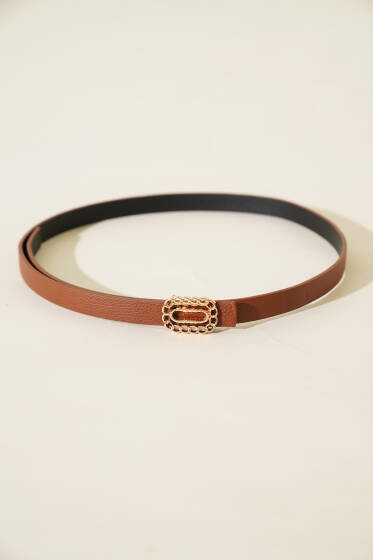 Zincir Tokalı İnce Kemer Taba - Deri Kemer