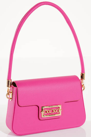 Zincir Tokalı Kapaklı Omuz Çanta Fusya - Kol Çantası