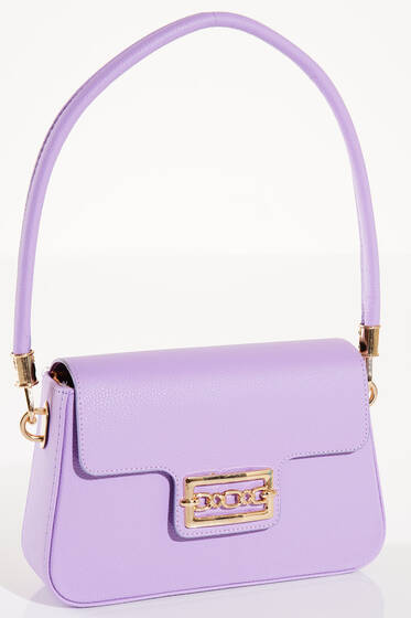 Zincir Tokalı Kapaklı Omuz Çanta Lila - Kol Çantası