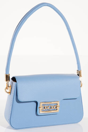 Zincir Tokalı Kapaklı Omuz Çanta Mavi - Kol Çantası