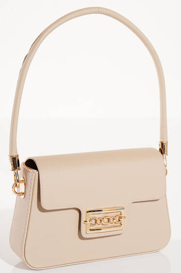 Zincir Tokalı Kapaklı Omuz Çanta Vizon - Kol Çantası