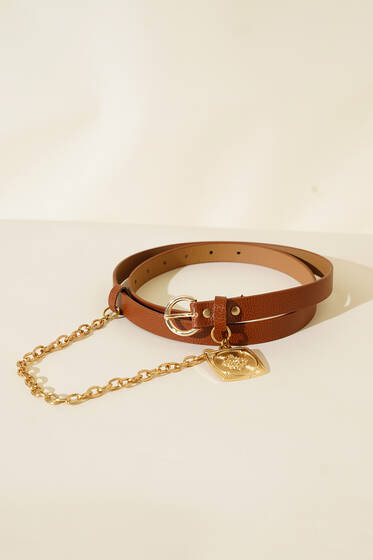 Zincir Tokalı Kemer Taba - Deri Kemer