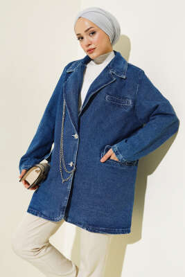Zincirli Blazer Kot Ceket Mavi - ZARX JNS