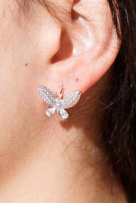 Zirkon Taşlı Işıltılı Kelebek Küpe Gold - Küpe