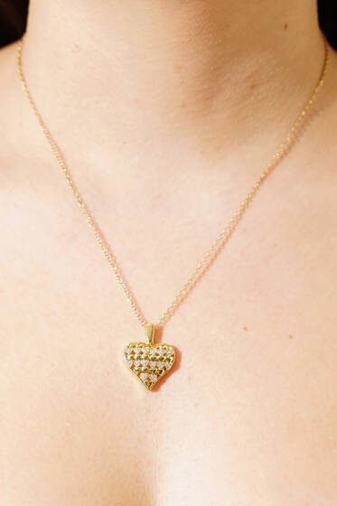 Zirkon Taşlı Kalp Kolye Gold - Kolye
