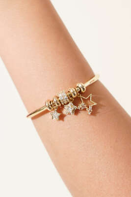 Zirkon Taşlı Sallantılı Yıldız Figürlü Kelepçe Gold - DEMİR BİJUTERİ